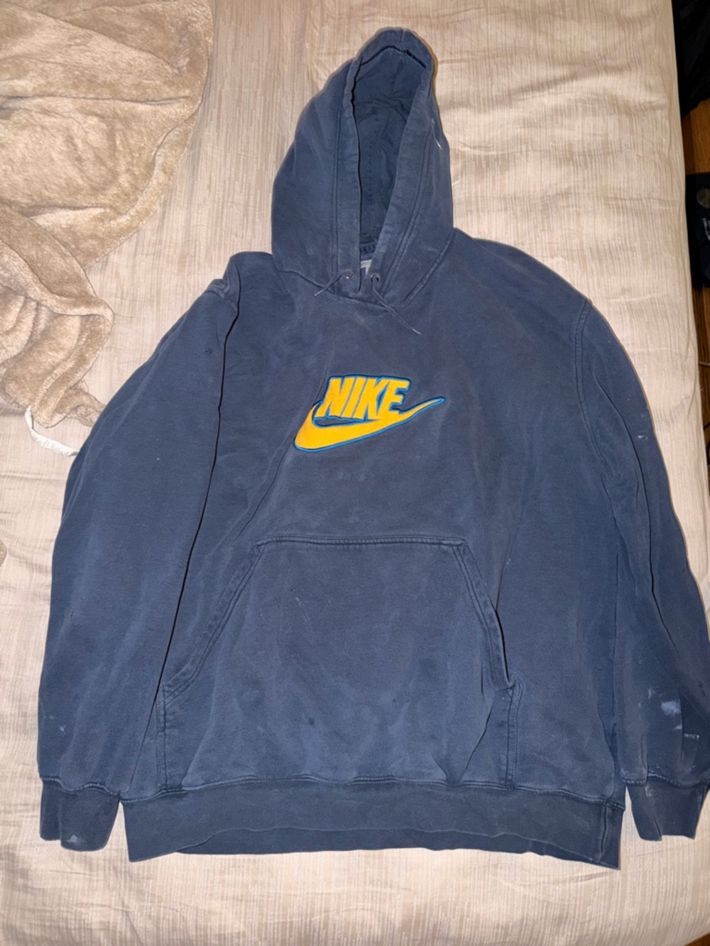 Nike Navy Hoodie with Yellow Logo and Blue Outline
